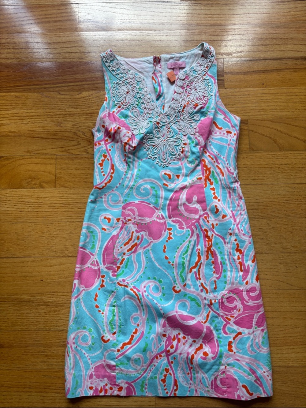 Jelly’s Be Jamin Lilly Pulitzer Shift V-Neck Sheath Dress in Aqua & Pink Size 0
